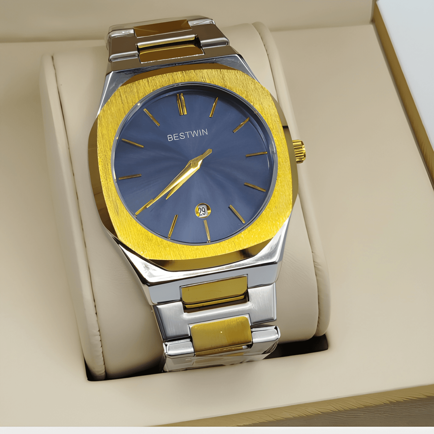 BESTWEN Men's Stainless Steel Luxury Watch – Dual Tone Gold & Silver