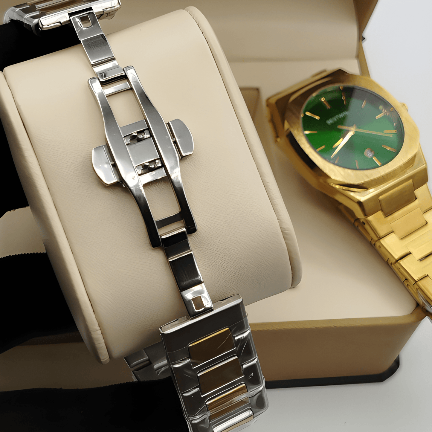 BESTWEN Men's Stainless Steel Luxury Watch – Dual Tone Gold & Silver