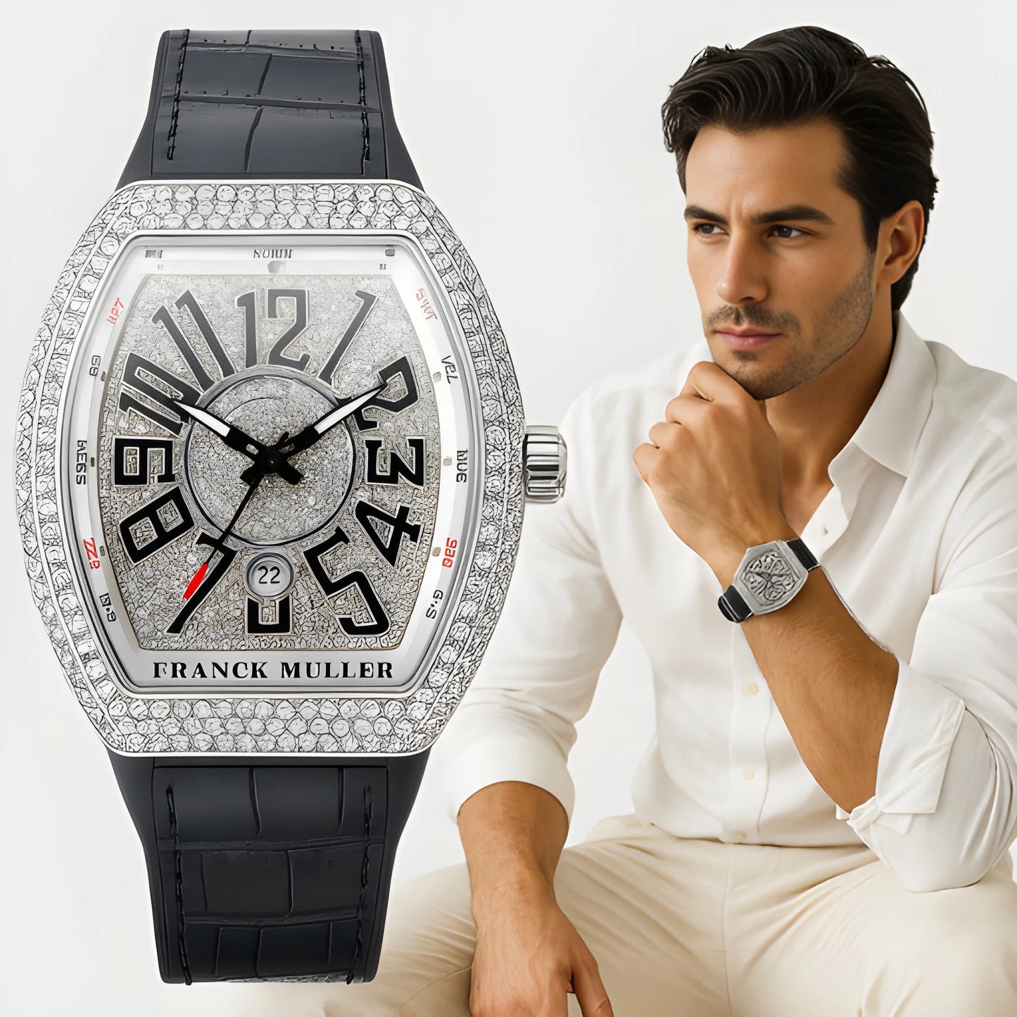 Luxury Franck Muller- Men's Watch – Diamond Dial, Premium Leather Strap