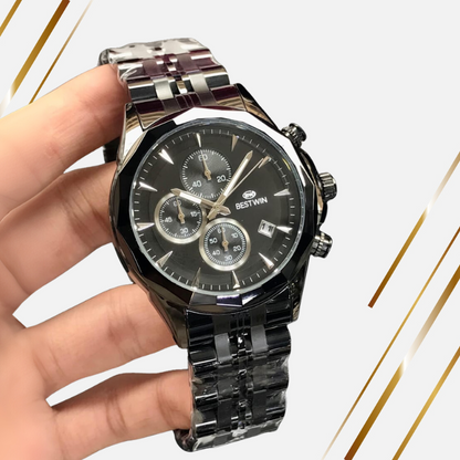 BESTWIN Men’s Chronograph Quartz Watch – Stainless Steel, Date &amp; Stopwatch