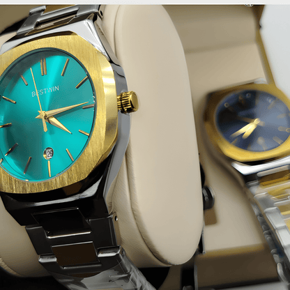 BESTWEN Men's Stainless Steel Luxury Watch – Dual Tone Gold &amp; Silver