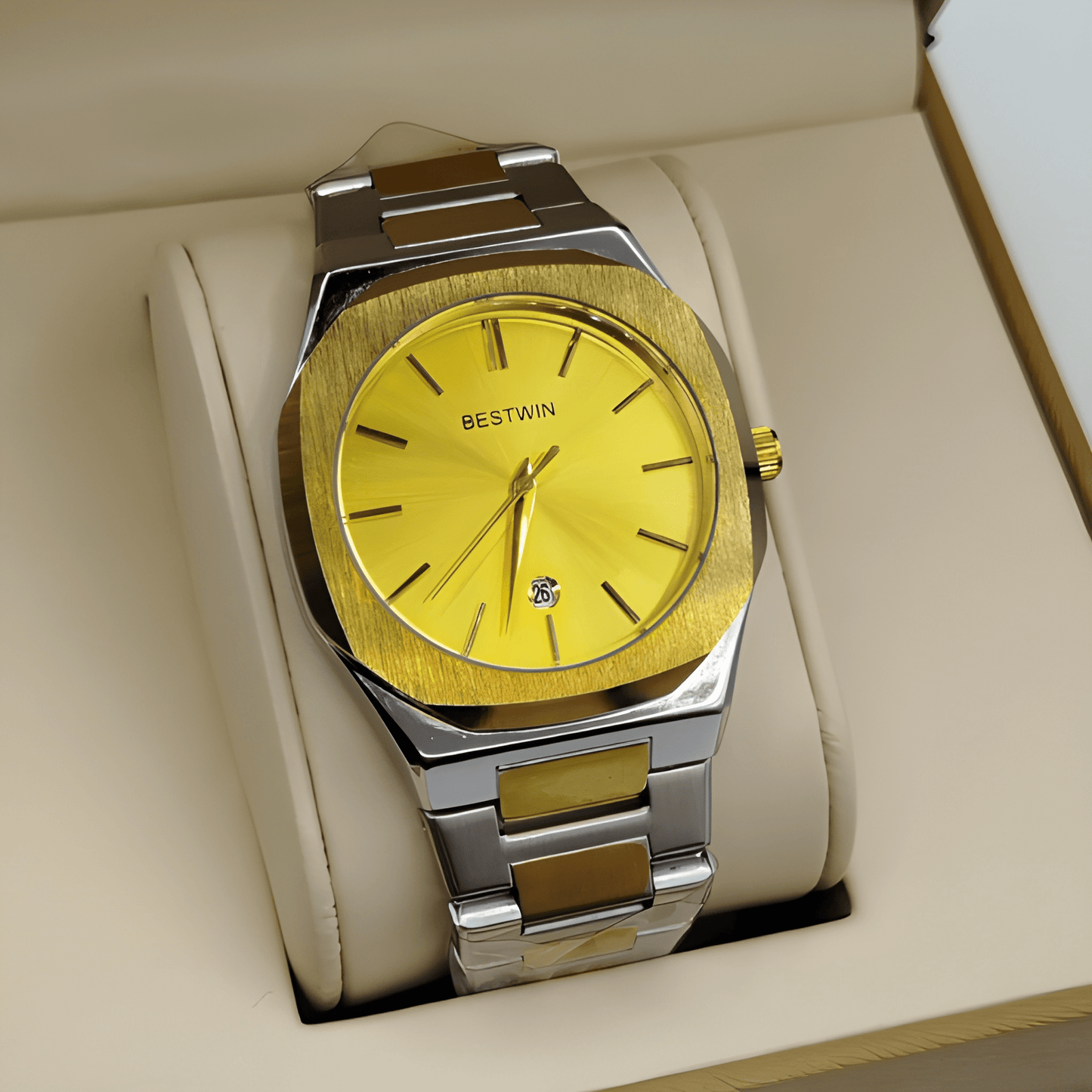 BESTWEN Men's Stainless Steel Luxury Watch – Dual Tone Gold &amp; Silver