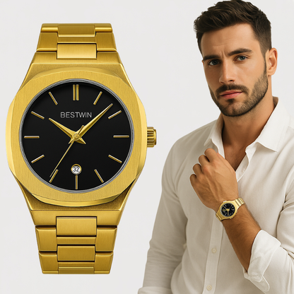 BESTWEN Men's Stainless Steel Luxury Watch – Dual Tone Gold &amp; Silver